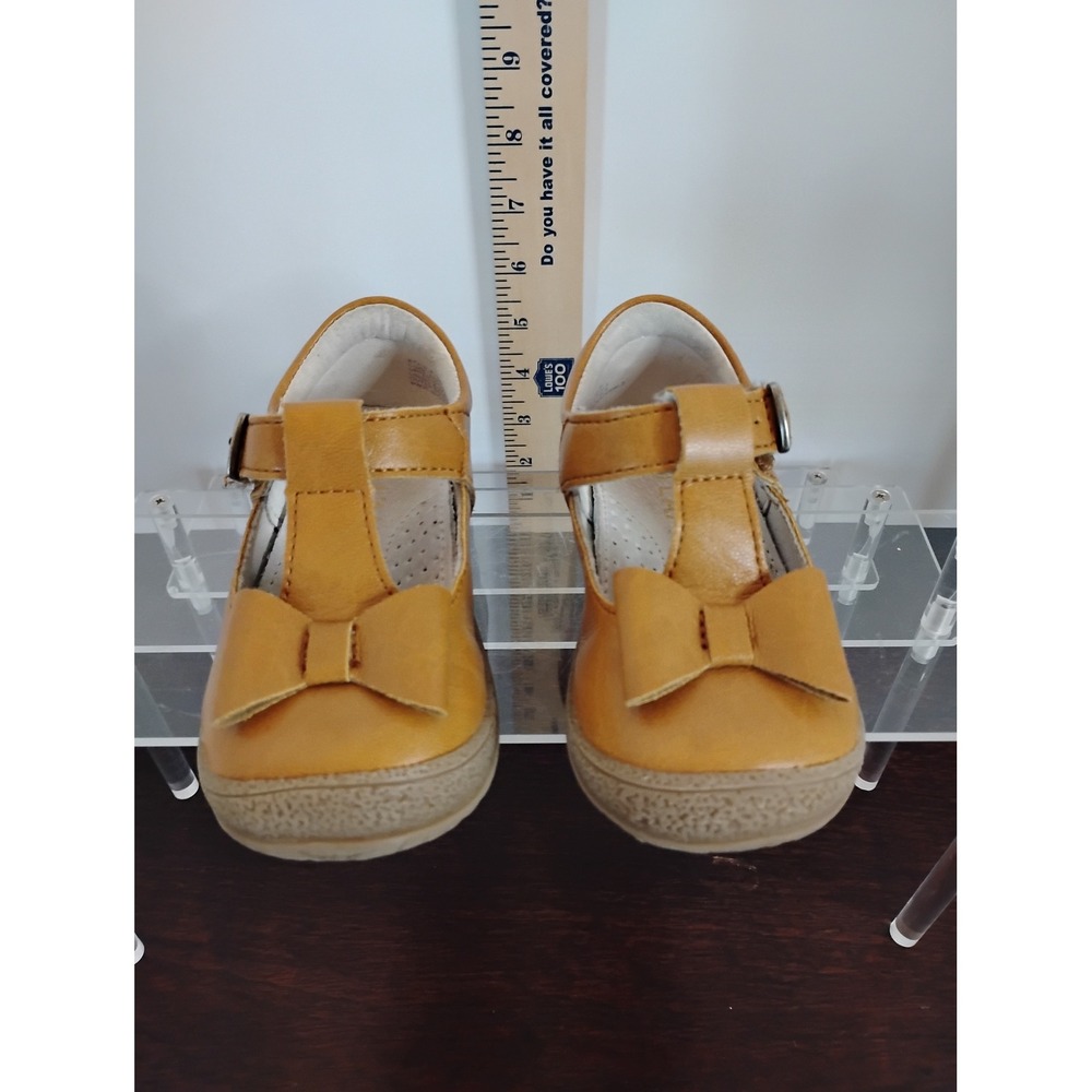 L'Amour Toddler Girls Mustard Yellow Leather‎ Bow T-Strap Mary Jane Shoes Size5